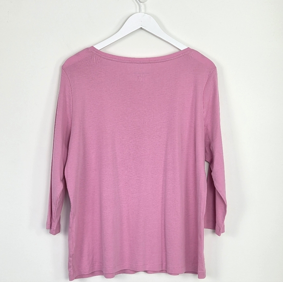 Talbots Bateau Neck Plus Size 2X Pink 3/4 Sleeve 100% Pima Cotton Tee Top - Picture 7 of 7